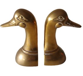 Vintage Leonard Silver Solid Brass Mallard Duck Head Bookends