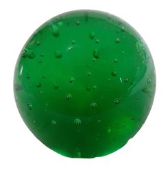 Vintage Emerald Green Controlled Bubble Glass Paperweight