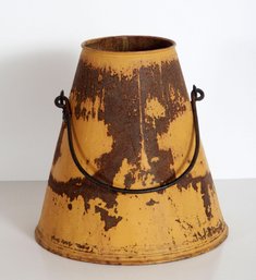 Antique Country Primitive Yellow Galvanized Metal Milking Bucket