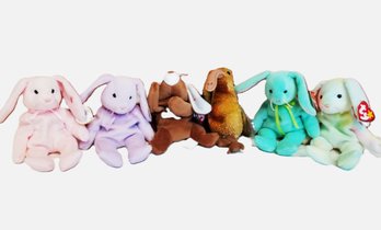 Retired Lot Of 6 TY Beanie Babies Bunnies: Floppy, Hoppity, Hippie And More! With Tags