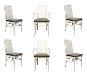 Set Of 6 Mission Style Vertical White Slat Back Chairs
