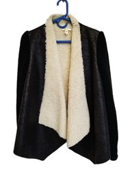 RD Style Black And Cream Faux Shearling Shawl Collar Jacket - Size Medium