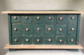 Antique Style Apothecary Cabinet With 18 Drawers - Great Green Worn & Distressed Paint - Great Piece !