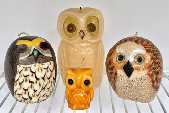 Lot Of 4 Owl Candles (3 New, 1 Has Been Lit But Not Burned Down)- Tallest 5-1/2'