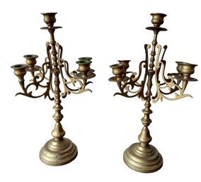 Antique Ornate Brass 5 Holder Candelabra