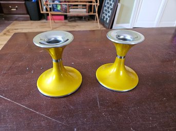 #79: Vintage Emalox Enamel Norwegian Candle Holders Rare Color