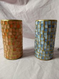 Two Mosaic Glass Candle Holders New
