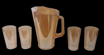 Vintage Marigold Carnival Glass Pitcher & Tumbler Set