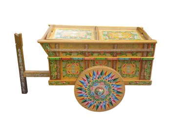 Beautiful Vintage Costa Rican Folk Art Hand Painted 49' Wooden Pull Car