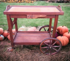 Nice Vintage Wooden Tea Cart With Removeable Adjustable Glass Top