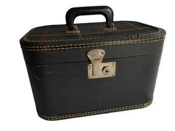 Vintage Black & Plaid Hard Shell Train Luggage Case