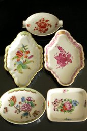 Lot Of 5 Vintage Collectible HEREND From Hungary Porcelain Miniature Hand Painted Plates