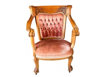 Ornate Antique Victorian Parlor Armchair On Casters 47' H X 32' W X 20' Depth (READ Description)