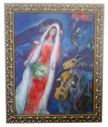 Marc Chagall Signed La Mariee (The Bride) Large Framed Print On Board