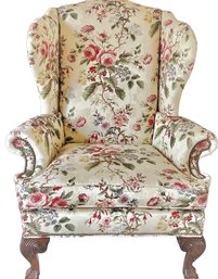 Vintage Ethan Allen Rose Pattern Cream Colored Wing Chair 46' H X 31' W X 28' Depth With Arm Covers #2