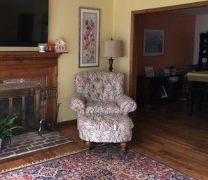 Floral Club Chair With Ottoman