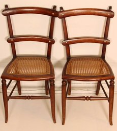 PAIR OF ANTIQUE VICTORIAN WOOD & RATTAN CHAIRS