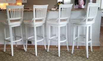 Set Of Four American Heritage Liberty Antique White Spindle Back 34' Swivel Stools