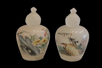 Asian Reverse Painted Pair Of Perfume Jars