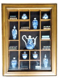 Vintage Oriental Shadow Box Miniature Blue & White Porcelain Display