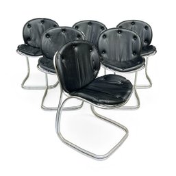 1970s  Gastone Rinaldi Style Tubular Chrome Canteliever Chairs - Set Of 6