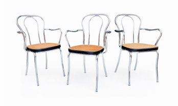 Thonet Style Chrome And Pressed Cane Bistro Chairs - Set Of 4