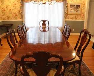 Councill Furniture Chippendale Carved Mahogany Double Pedestal Extension Dining Table & Chairs