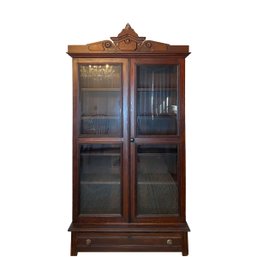 Victorian Eastlake Glass Breakfront Cabinet - Adjustable Shelf
