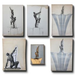 WPA Era - Collection Of Original And Mixed Media With Print Sketch Studies Of 'The Climbers' On Bainbridge