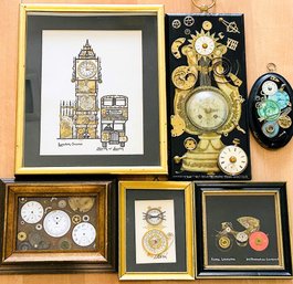 Lot Of 5 Vintage Horonological Collage Clock Parts Wall Art Kersh Of London, Claire Yarmark, Lee Waterman