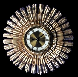 Vintage Mid Century Modern  Gold Sunburst Key Wind 8 Day Clock Made In Germany