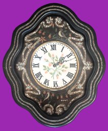 Vintage French Oeil-de-boeuf Hand Painted With Inlaid Mother Of Pearl Wall Clock