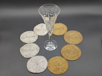 Silver And Gold Coasters With Waterford Crystal Glass