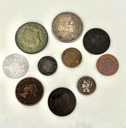 Lot Of 10 Genuine Antique/vtg Coins Including 1896 10 Centavos - Alfonso XIII Puerto Rico, 1867 3 Cent Nickel