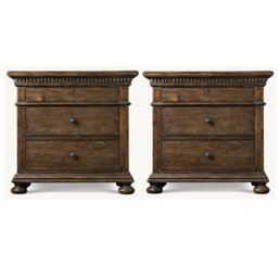 A Pair Of  RH St. James Closed Nightstand - 32' - Antiqued Coffee