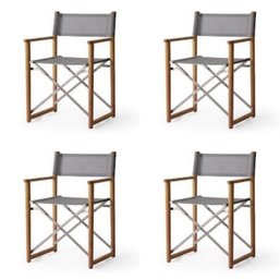 A Set Of 4 Director's Outdoor Dining Arm Chairs In Natural/Grey - Arhaus