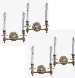 A Set Of 4 Visual Comfort French Library Double Sconces - Shades - Polished Nickel - 1 Of 2 Sets