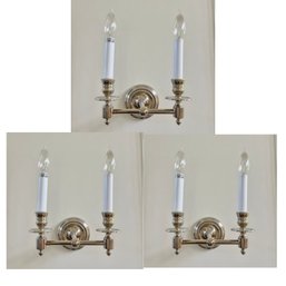 A Set Of 3 Visual Comfort French Library Double Sconces With Shades - Polished Nickel - 2 Of 2 Sets