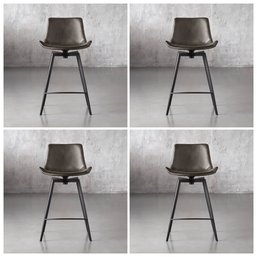 A Set Of 4 - Arhaus Gage Faux Leather Swivel Counter Stool -  Carbon - 2/2 - NIB