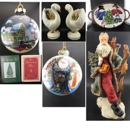 Lot Of Christmas Ornaments, Books, Plates, Candle Holders And Statues