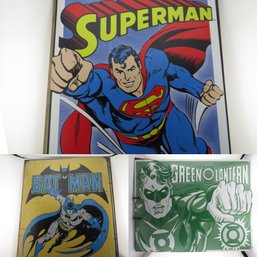 Set Of 3 Retro Dc Comics Tin Signs Batman, Superman, And Green Lantern