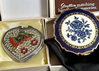 Two Vintage Compacts NOS New In Box Never Used D'lusso Designs And Stratton England Original Boxes