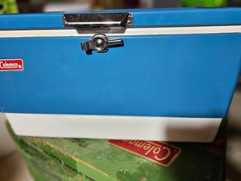 Vintage Coleman Blue Metal Cooler In Original Box