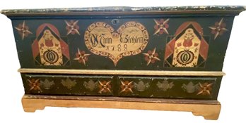 Vintage Painted Blanket Chest Pennsylvania Dutch Design 20th Century Reproduction 48'