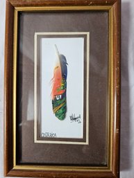 Framed Painted Feather Art Work From Costa Rica, Measures 7 Inches By 4.5 Inches