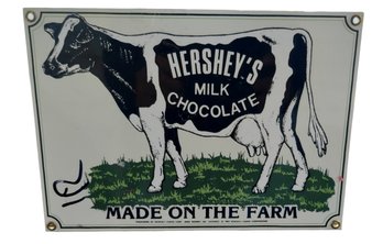 Vintage Ande Rooney Porcelain Hershey's Milk Chocolate Made On The Farm Sign
