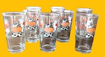 Set Of 8 Vintage Mid Century Cow Drinking Glasses