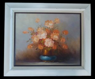 Listed Artist Robert Cox (1934-2001) Still Life Bouquet Of Roses Oil Painting