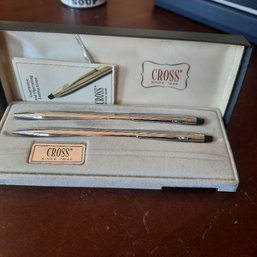 #57 - Vintage Cross #3501 Chrome Ballpoint Pen & Mechanical Pencil Set Mint In Box