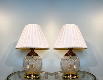 Crystal Globe Lamps With Illuminated Bases And Pleated Shades